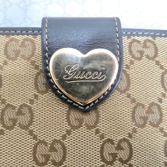 GUCCI Vintage Lovely Heart Continental Wallet GG Monogram Canvas Leather and Box - Picture 7 of 15